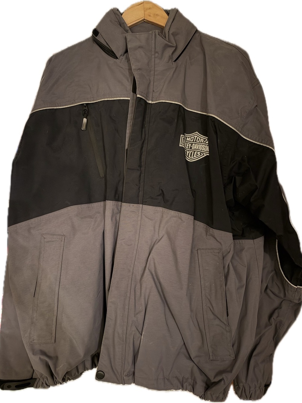 Harley-Davidson Men’s Gray and Black Two-Tone Raincoat and. Velcro Rain Pants